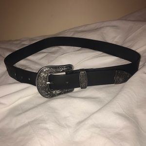 Western Style Black Belt with Silver Hardware